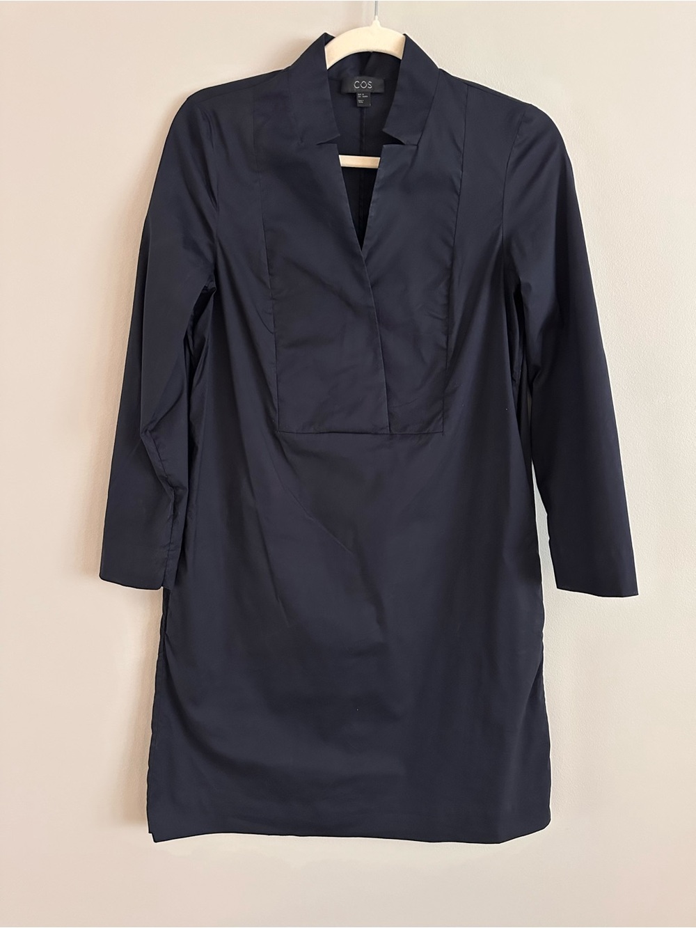 COS Navy A-Line Shift Dress 3/4 Sleeve Pockets Minimalist EU 34 US 4